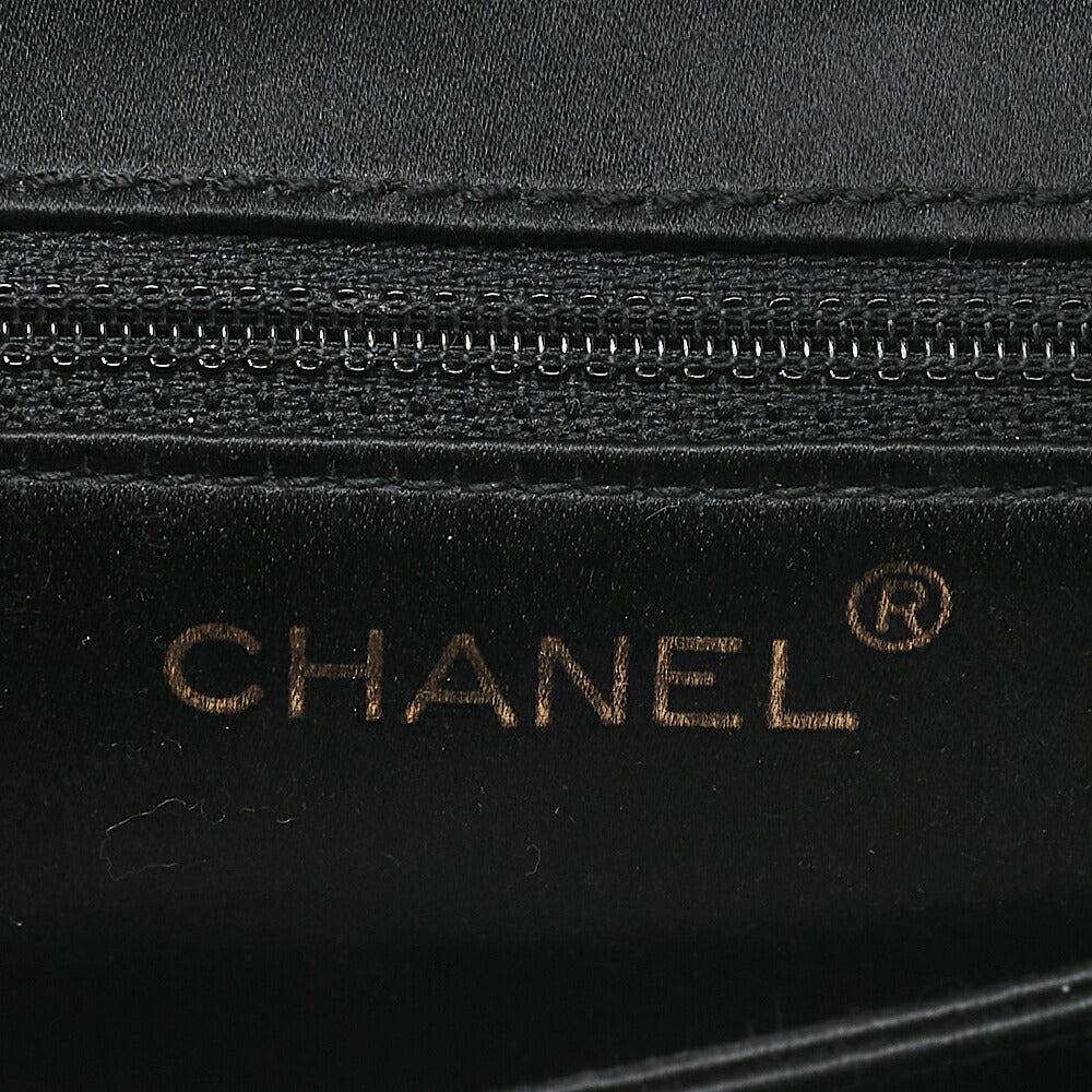 CHANEL Matelasse Satin Rhinestone Shoulder Bag Black Black-Tone Hardware, Pre-Owned