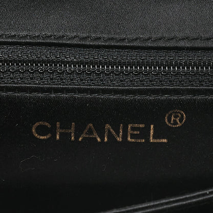 CHANEL Matelasse Satin Rhinestone Shoulder Bag Black Black-Tone Hardware, Pre-Owned