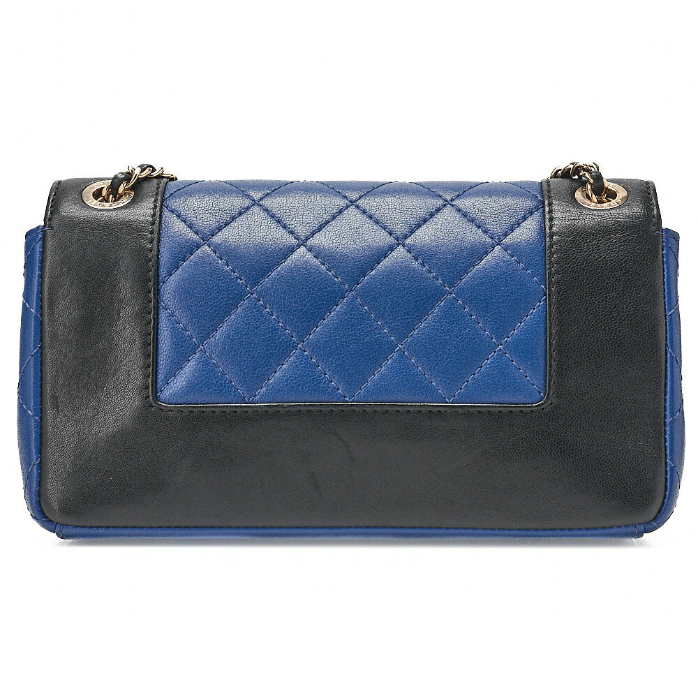 CHANEL Calfskin Matelasse Full Flap Chain Shoulder Bag Turn Lock Bicolor Navy ｘ Black Gold-Tone Hardware, Pre-Owned