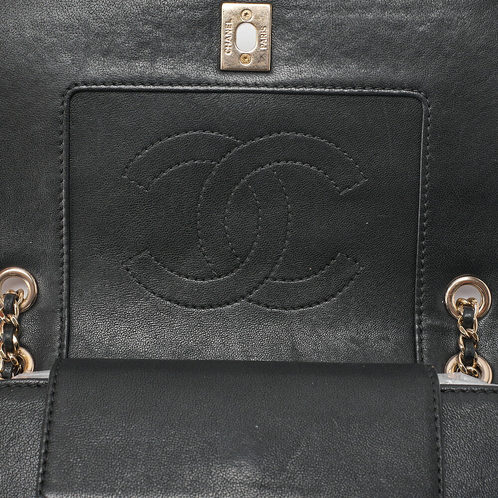 CHANEL Calfskin Matelasse Full Flap Chain Shoulder Bag Turn Lock Bicolor Navy ｘ Black Gold-Tone Hardware, Pre-Owned