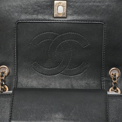 CHANEL Calfskin Matelasse Full Flap Chain Shoulder Bag Turn Lock Bicolor Navy ｘ Black Gold-Tone Hardware, Pre-Owned