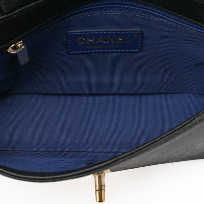CHANEL Calfskin Matelasse Full Flap Chain Shoulder Bag Turn Lock Bicolor Navy ｘ Black Gold-Tone Hardware, Pre-Owned