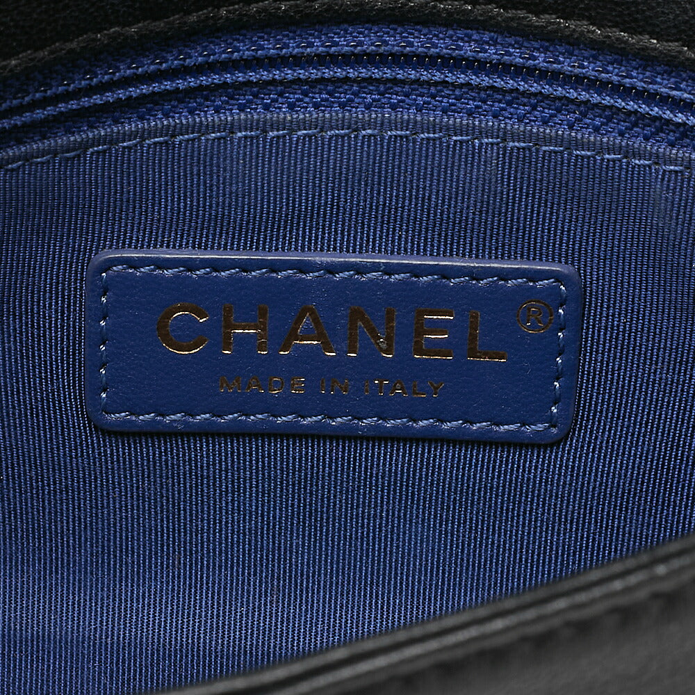 CHANEL Calfskin Matelasse Full Flap Chain Shoulder Bag Turn Lock Bicolor Navy ｘ Black Gold-Tone Hardware, Pre-Owned