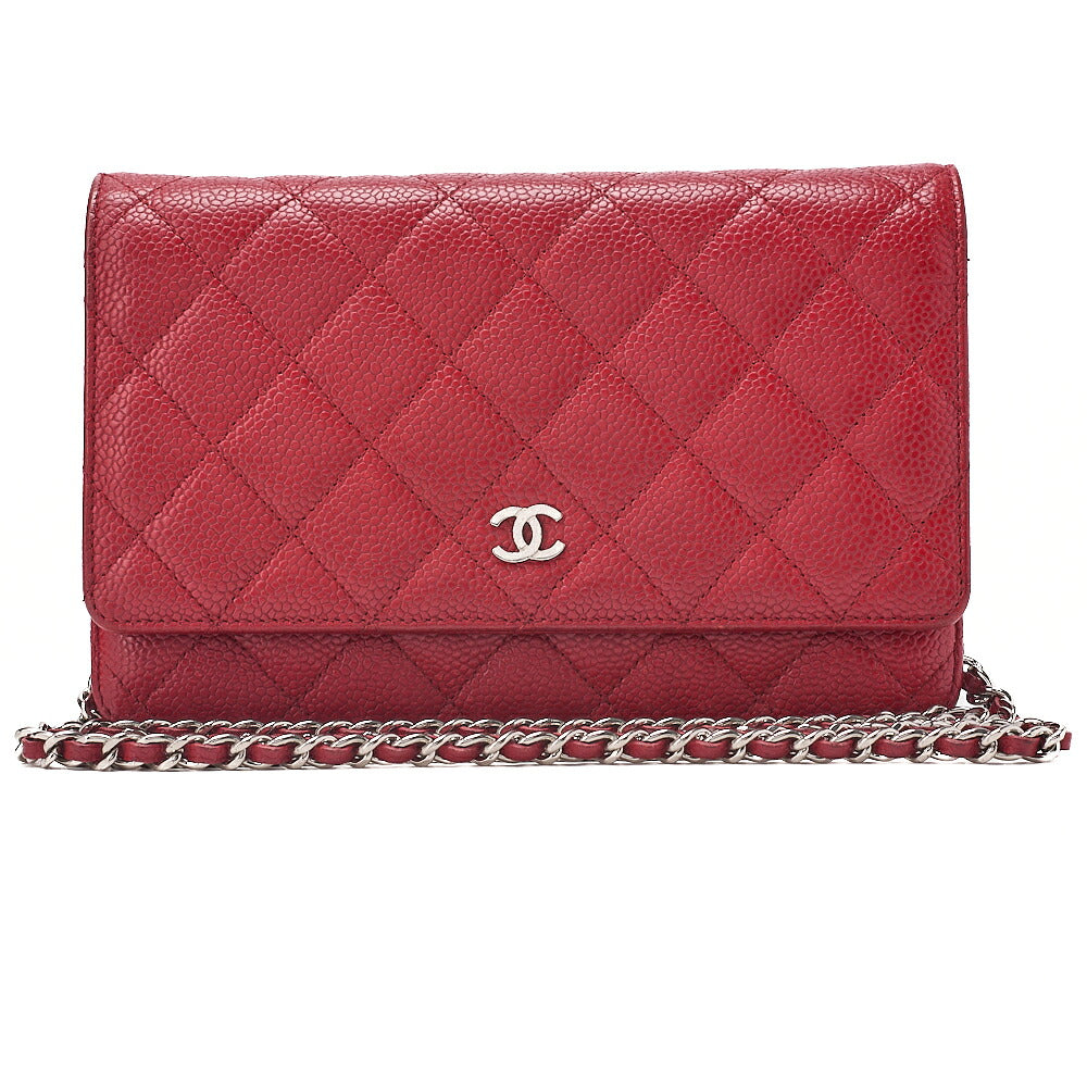 CHANEL Matelasse Chain Wallet Caviskin Red Silver-Tone Hardware, Pre-Owned