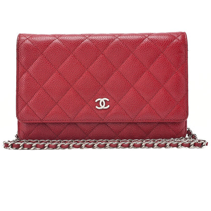 CHANEL Matelasse Chain Wallet Caviskin Red Silver-Tone Hardware, Pre-Owned