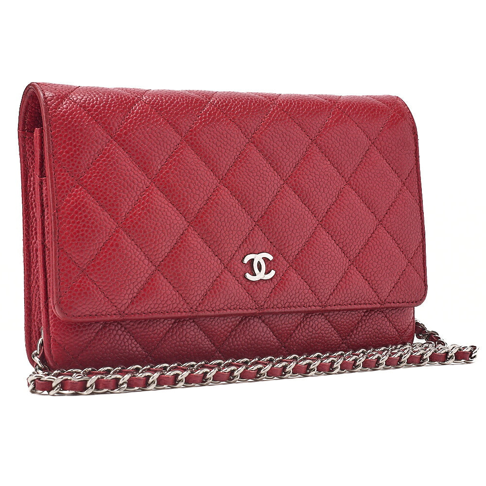 CHANEL Matelasse Chain Wallet Caviskin Red Silver-Tone Hardware, Pre-Owned