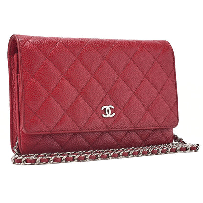 CHANEL Matelasse Chain Wallet Caviskin Red Silver-Tone Hardware, Pre-Owned
