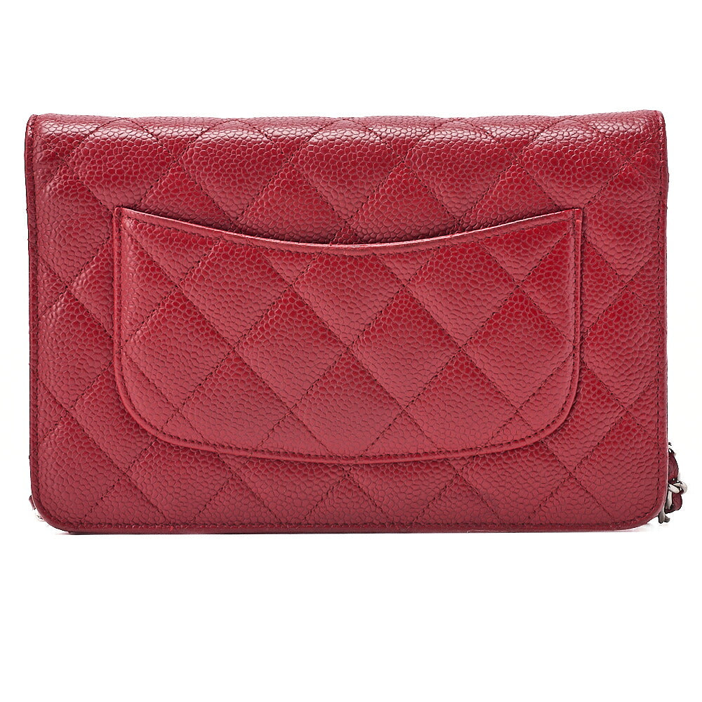 CHANEL Matelasse Chain Wallet Caviskin Red Silver-Tone Hardware, Pre-Owned