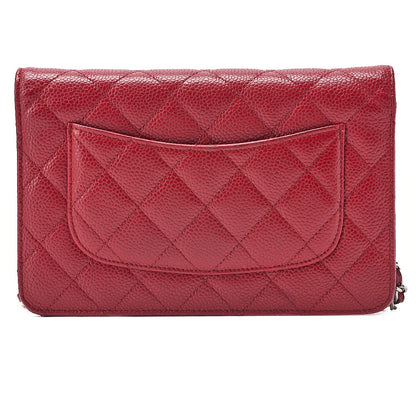 CHANEL Matelasse Chain Wallet Caviskin Red Silver-Tone Hardware, Pre-Owned