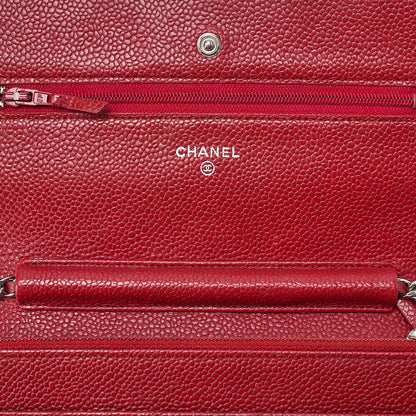 CHANEL Matelasse Chain Wallet Caviskin Red Silver-Tone Hardware, Pre-Owned