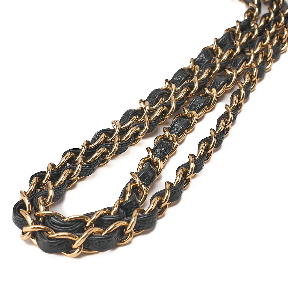 CHANEL Caviar Skin Deka Matelasse 30cm Single Flap Chain Shoulder Bag Black Gold -Tone Hardware, Pre-Owned