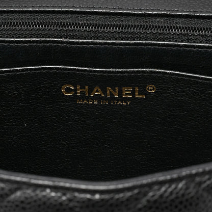 CHANEL Caviar Skin Deka Matelasse 30cm Single Flap Chain Shoulder Bag Black Gold -Tone Hardware, Pre-Owned