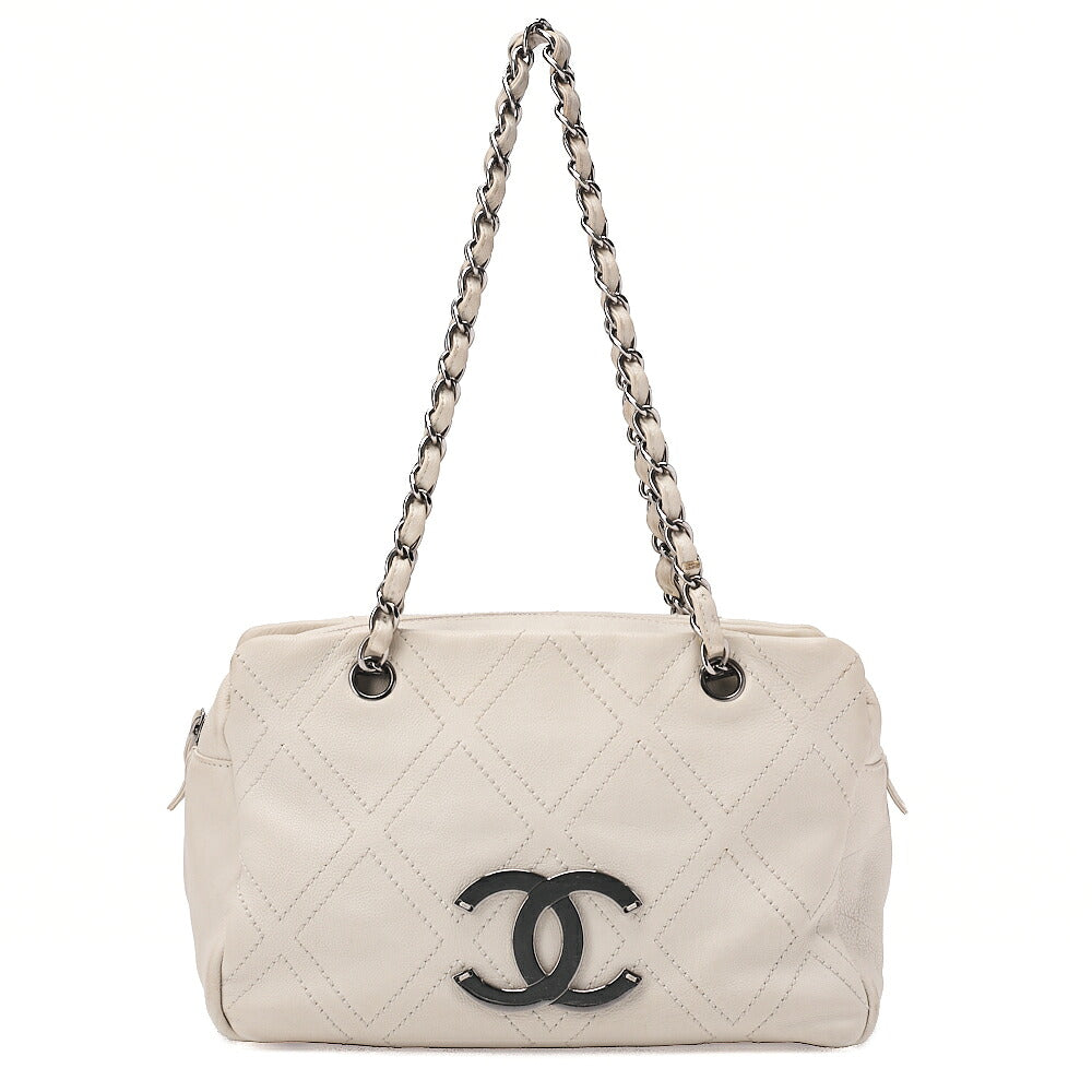 CHANEL Shoulder Bag Matelasse Double Stitch Dekakoko Leather Ivory Silver-Tone Hardware, Pre-Owned