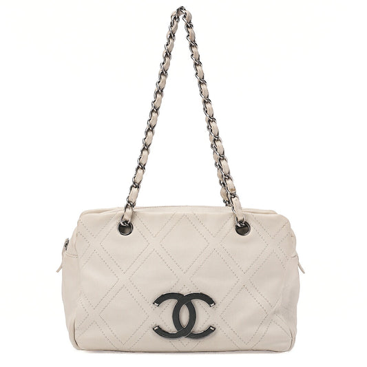 CHANEL Shoulder Bag Matelasse Double Stitch Dekakoko Leather Ivory Silver-Tone Hardware, Pre-Owned