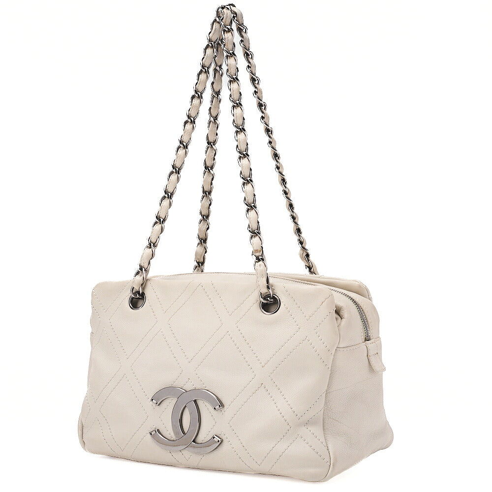 CHANEL Shoulder Bag Matelasse Double Stitch Dekakoko Leather Ivory Silver-Tone Hardware, Pre-Owned