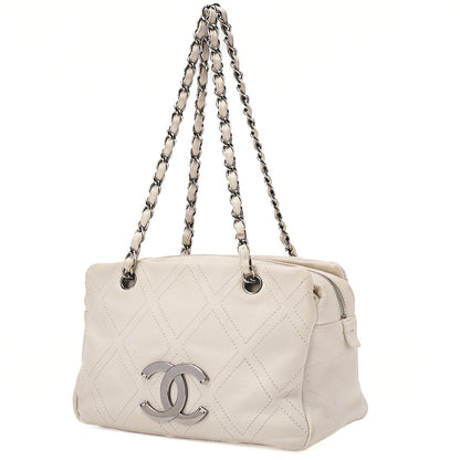 CHANEL Shoulder Bag Matelasse Double Stitch Dekakoko Leather Ivory Silver-Tone Hardware, Pre-Owned