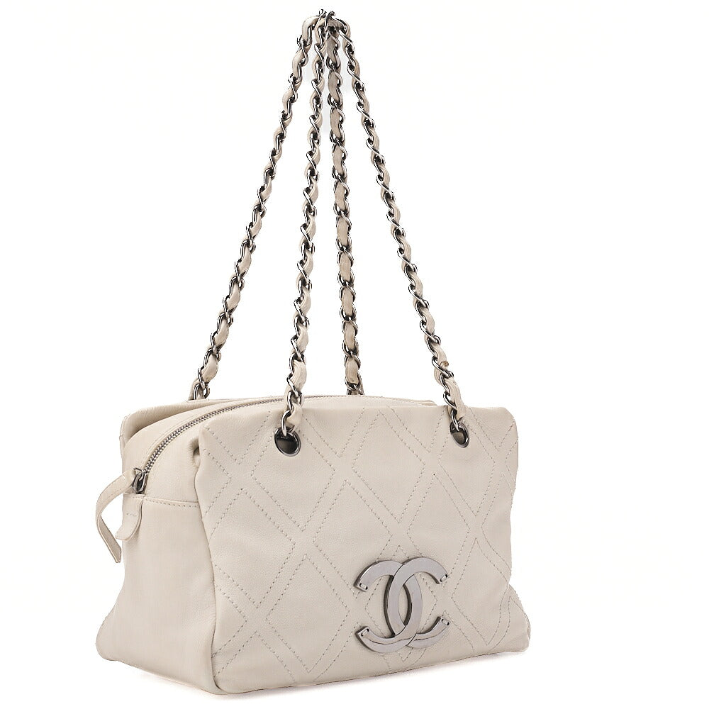 CHANEL Shoulder Bag Matelasse Double Stitch Dekakoko Leather Ivory Silver-Tone Hardware, Pre-Owned