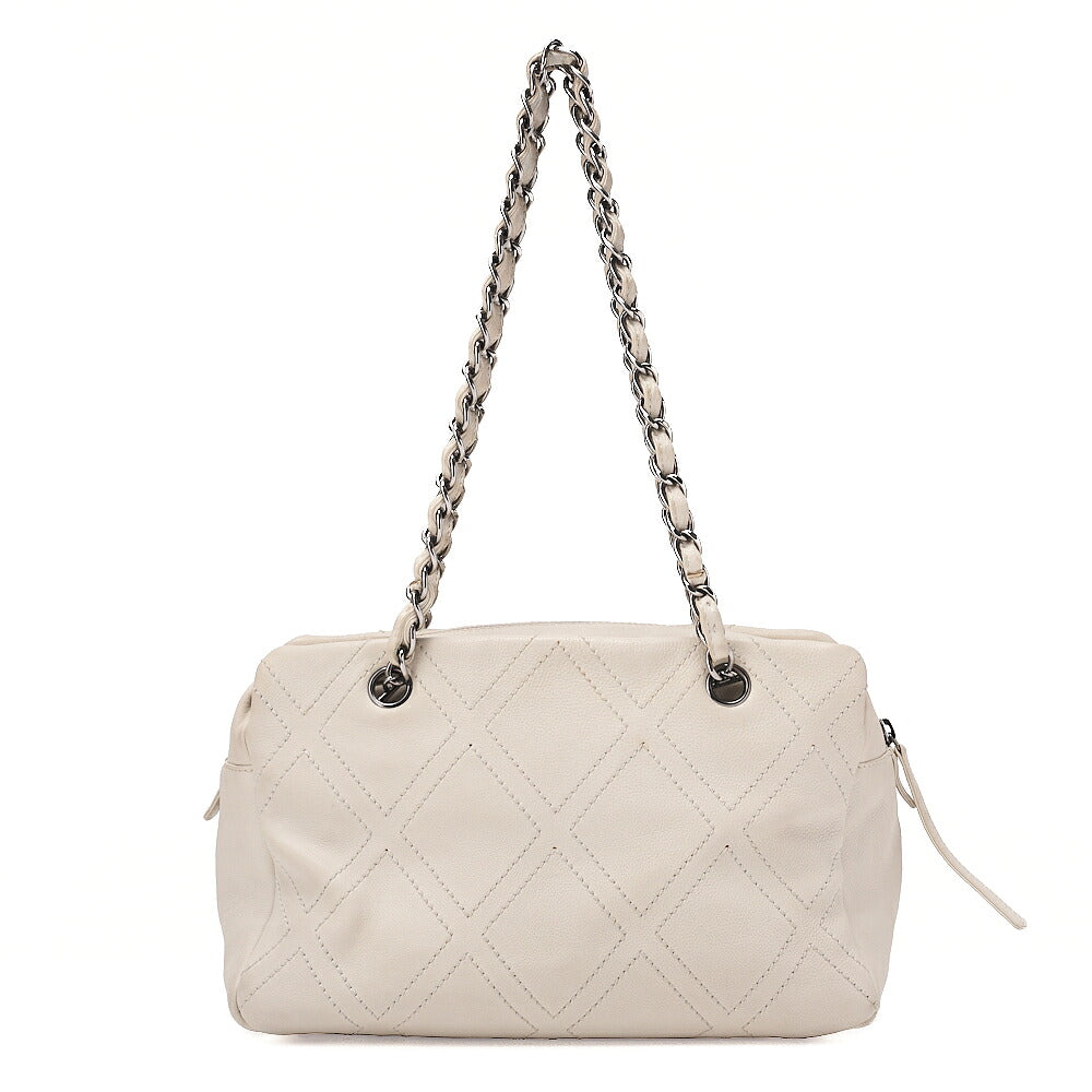 CHANEL Shoulder Bag Matelasse Double Stitch Dekakoko Leather Ivory Silver-Tone Hardware, Pre-Owned