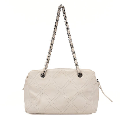 CHANEL Shoulder Bag Matelasse Double Stitch Dekakoko Leather Ivory Silver-Tone Hardware, Pre-Owned