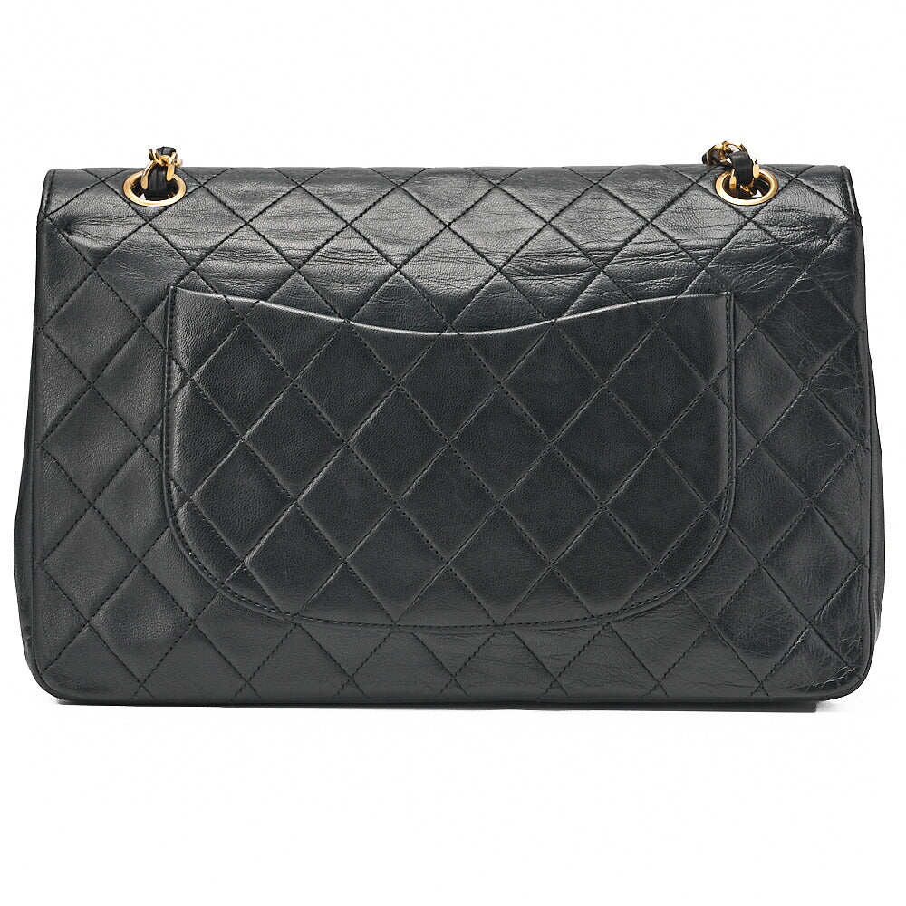 CHANEL Lambskin Matelasse W Straight Flap Chain Shoulder Black Gold-Tone Hardware, Pre-Owned