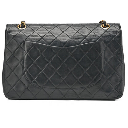 CHANEL Lambskin Matelasse W Straight Flap Chain Shoulder Black Gold-Tone Hardware, Pre-Owned
