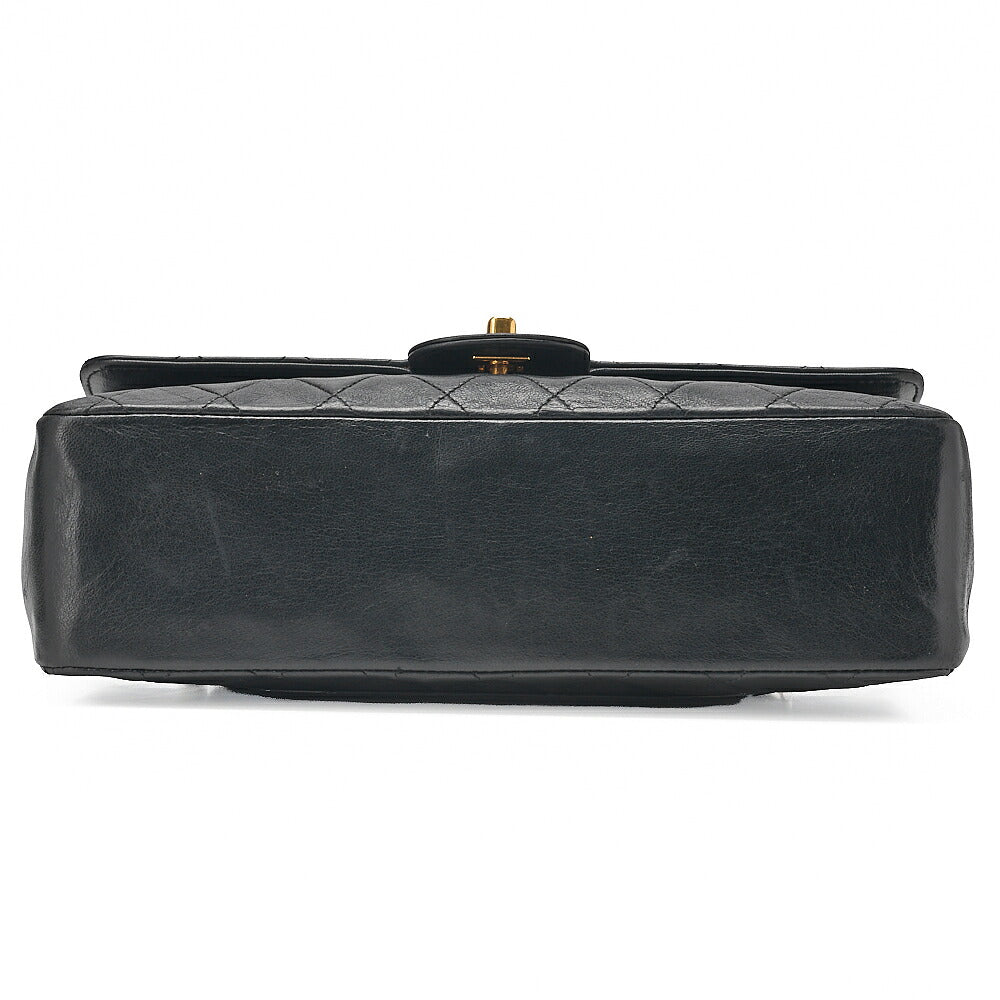 CHANEL Lambskin Matelasse W Straight Flap Chain Shoulder Black Gold-Tone Hardware, Pre-Owned