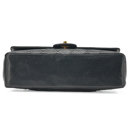 CHANEL Lambskin Matelasse W Straight Flap Chain Shoulder Black Gold-Tone Hardware, Pre-Owned