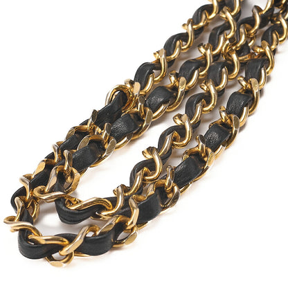 CHANEL Lambskin Matelasse W Straight Flap Chain Shoulder Black Gold-Tone Hardware, Pre-Owned