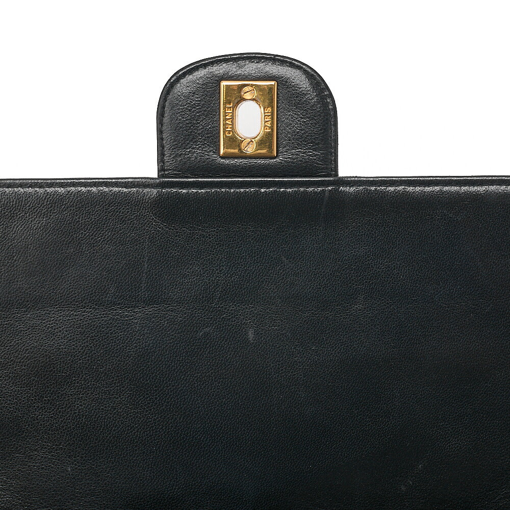 CHANEL Lambskin Matelasse W Straight Flap Chain Shoulder Black Gold-Tone Hardware, Pre-Owned