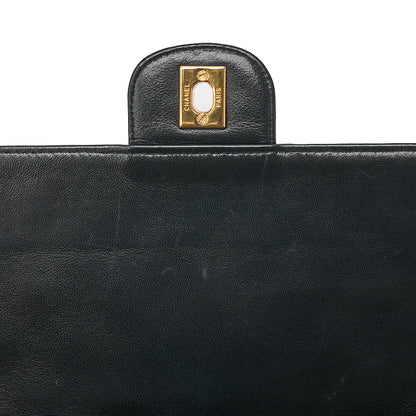 CHANEL Lambskin Matelasse W Straight Flap Chain Shoulder Black Gold-Tone Hardware, Pre-Owned