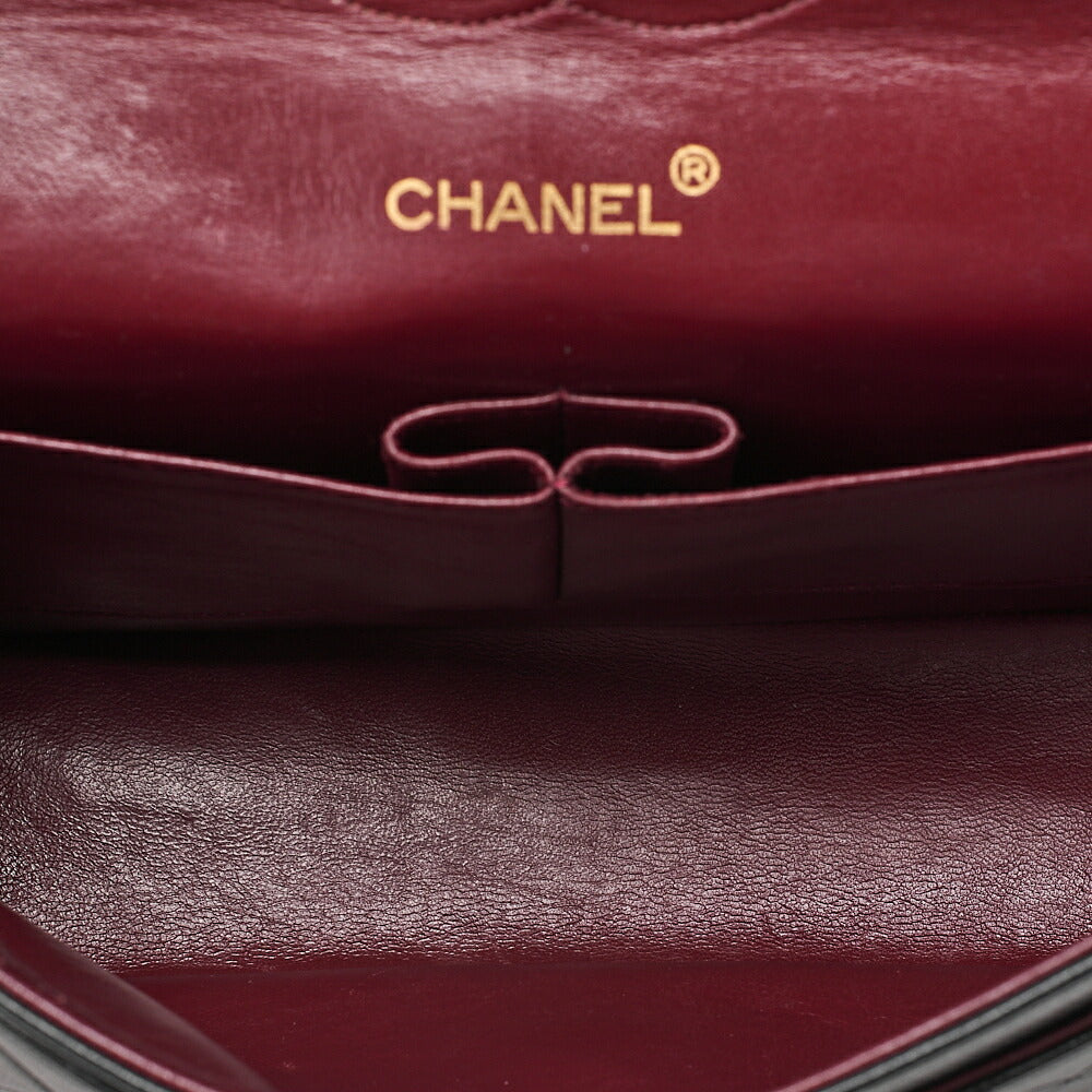 CHANEL Lambskin Matelasse W Straight Flap Chain Shoulder Black Gold-Tone Hardware, Pre-Owned