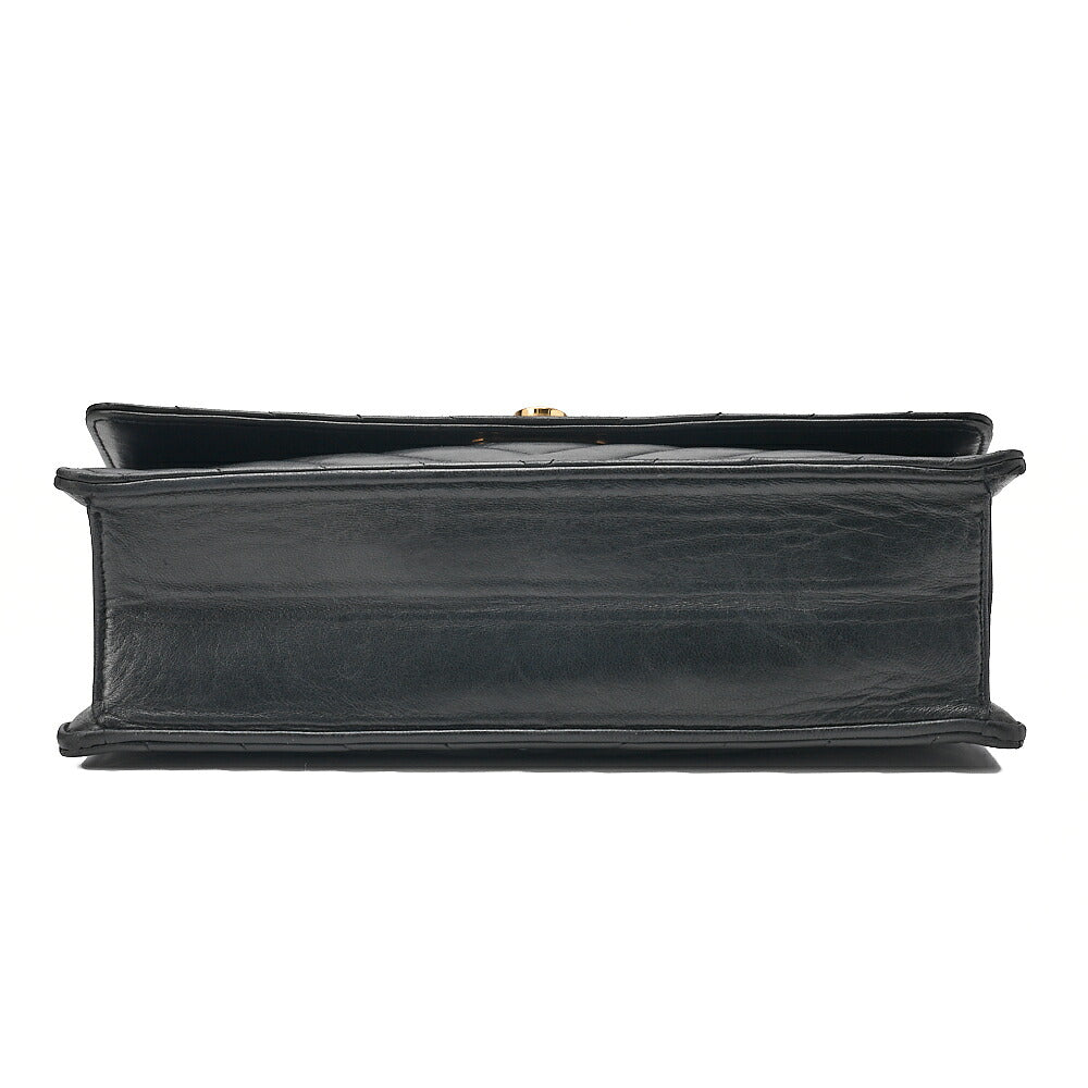 CHANEL Lambskin V-Stitch Pushlock Shoulder Bag Black Gold-Tone Hardware, Pre-Owned