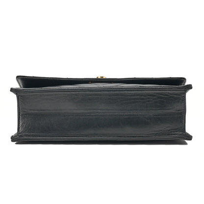 CHANEL Lambskin V-Stitch Pushlock Shoulder Bag Black Gold-Tone Hardware, Pre-Owned