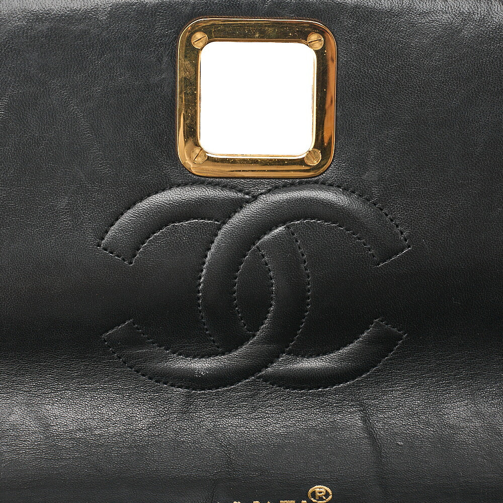 CHANEL Lambskin V-Stitch Pushlock Shoulder Bag Black Gold-Tone Hardware, Pre-Owned