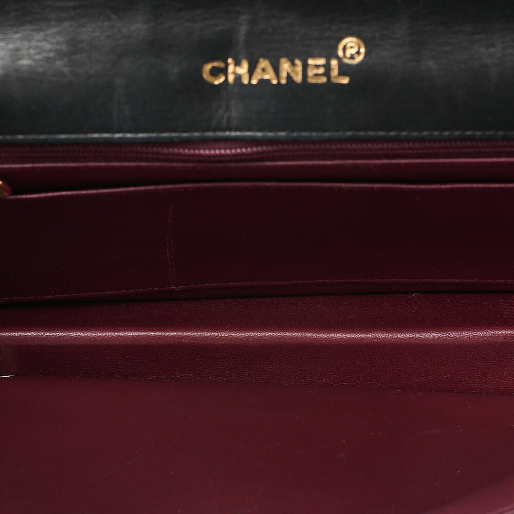 CHANEL Lambskin V-Stitch Pushlock Shoulder Bag Black Gold-Tone Hardware, Pre-Owned
