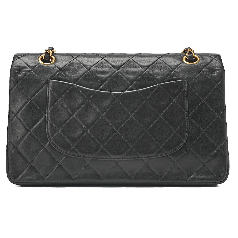 CHANEL Lambskin Matelasse Double Flap 25cm Chain Shoulder Black Gold-Tone Hardware, Pre-Owned
