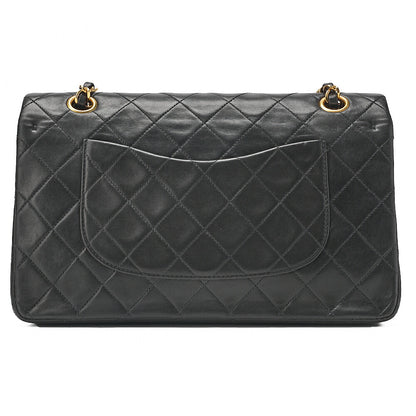 CHANEL Lambskin Matelasse Double Flap 25cm Chain Shoulder Black Gold-Tone Hardware, Pre-Owned