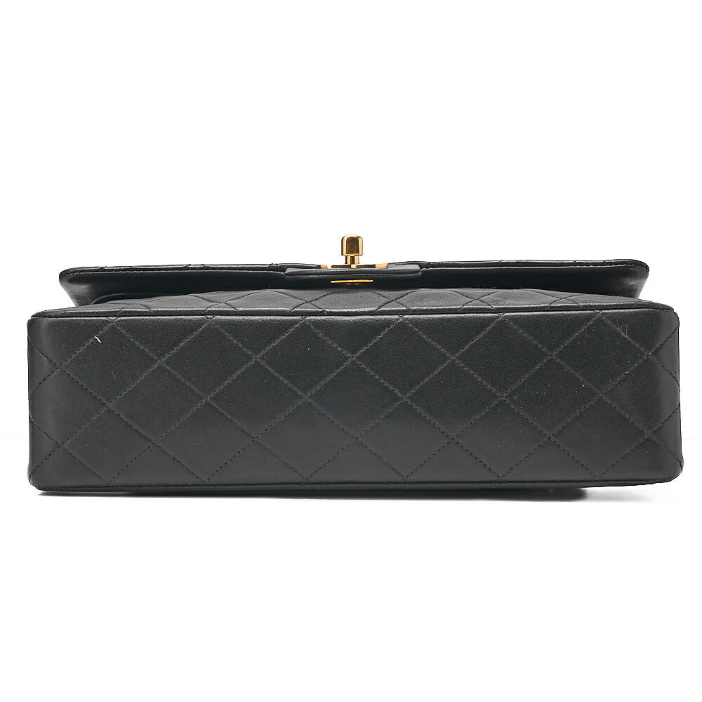 CHANEL Lambskin Matelasse Double Flap 25cm Chain Shoulder Black Gold-Tone Hardware, Pre-Owned