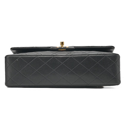 CHANEL Lambskin Matelasse Double Flap 25cm Chain Shoulder Black Gold-Tone Hardware, Pre-Owned