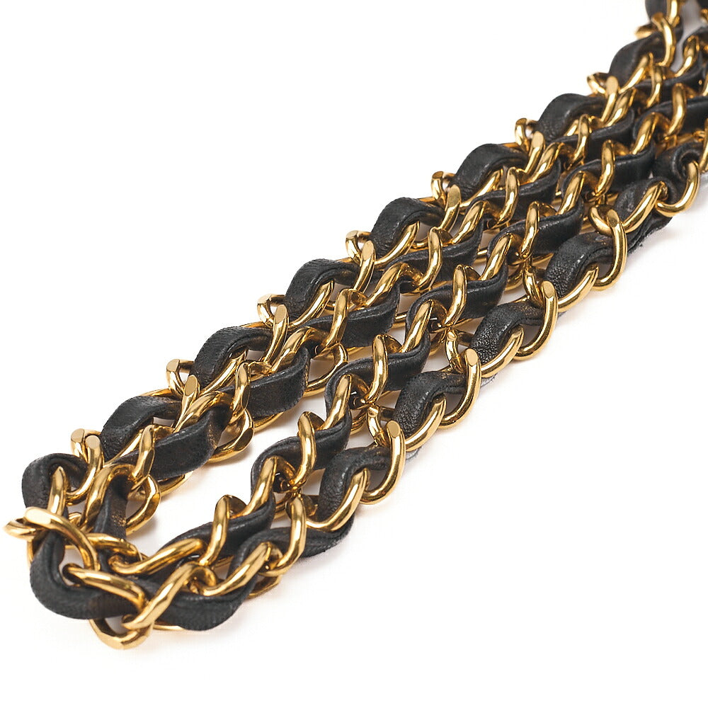 CHANEL Lambskin Matelasse Double Flap 25cm Chain Shoulder Black Gold-Tone Hardware, Pre-Owned