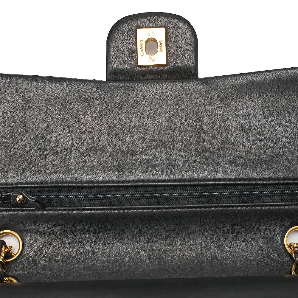 CHANEL Lambskin Matelasse Double Flap 25cm Chain Shoulder Black Gold-Tone Hardware, Pre-Owned
