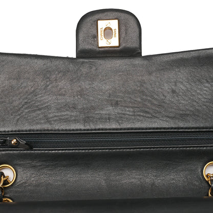 CHANEL Lambskin Matelasse Double Flap 25cm Chain Shoulder Black Gold-Tone Hardware, Pre-Owned