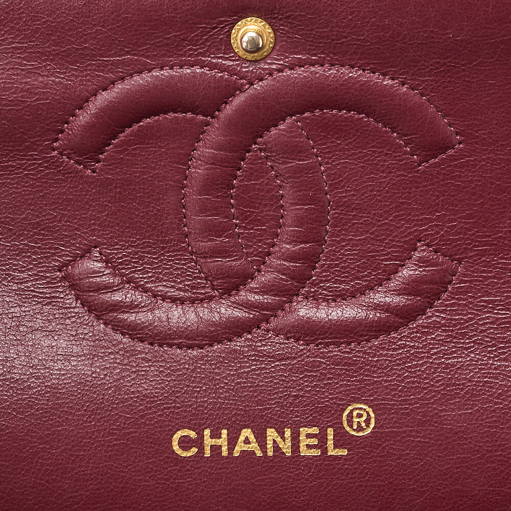 CHANEL Lambskin Matelasse Double Flap 25cm Chain Shoulder Black Gold-Tone Hardware, Pre-Owned