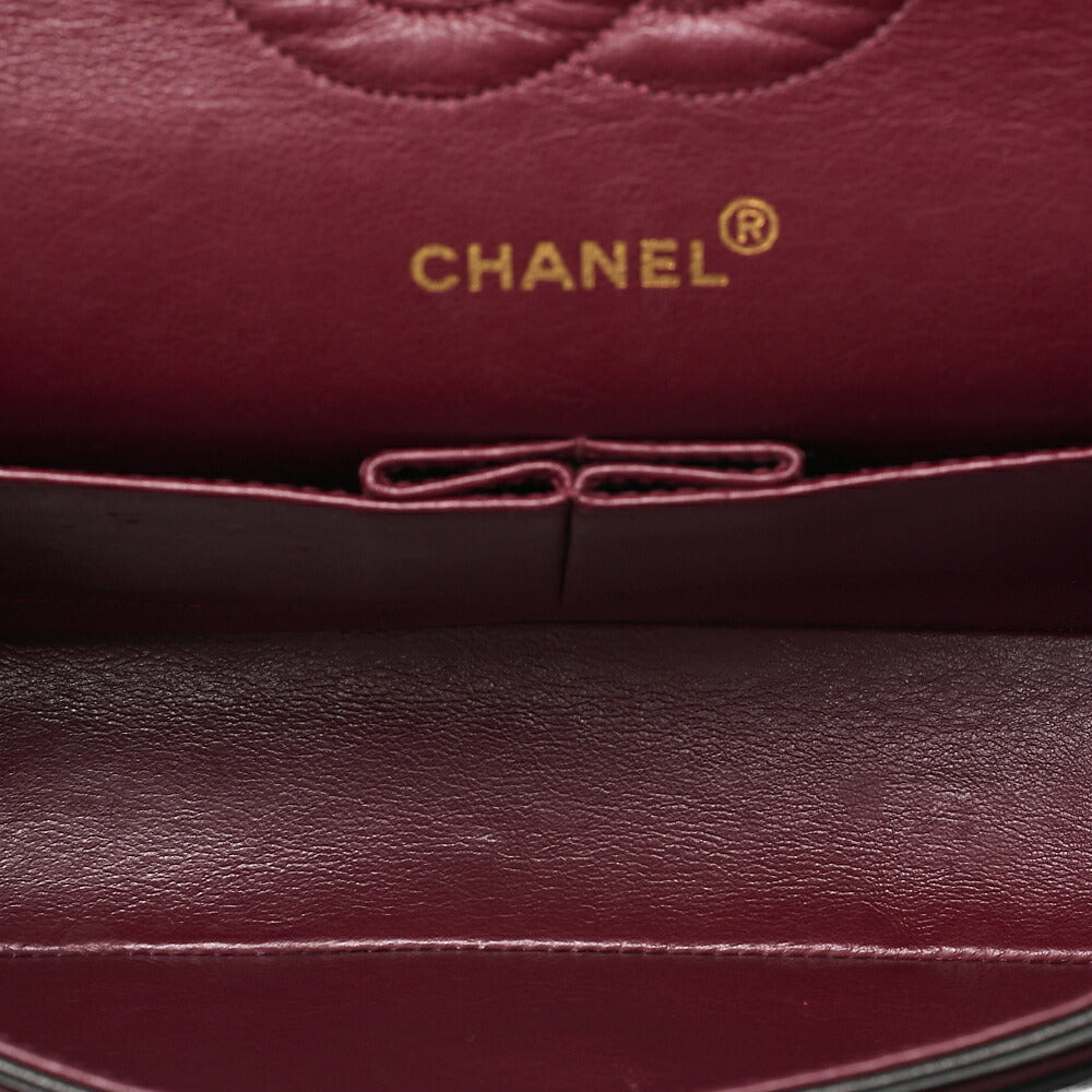 CHANEL Lambskin Matelasse Double Flap 25cm Chain Shoulder Black Gold-Tone Hardware, Pre-Owned