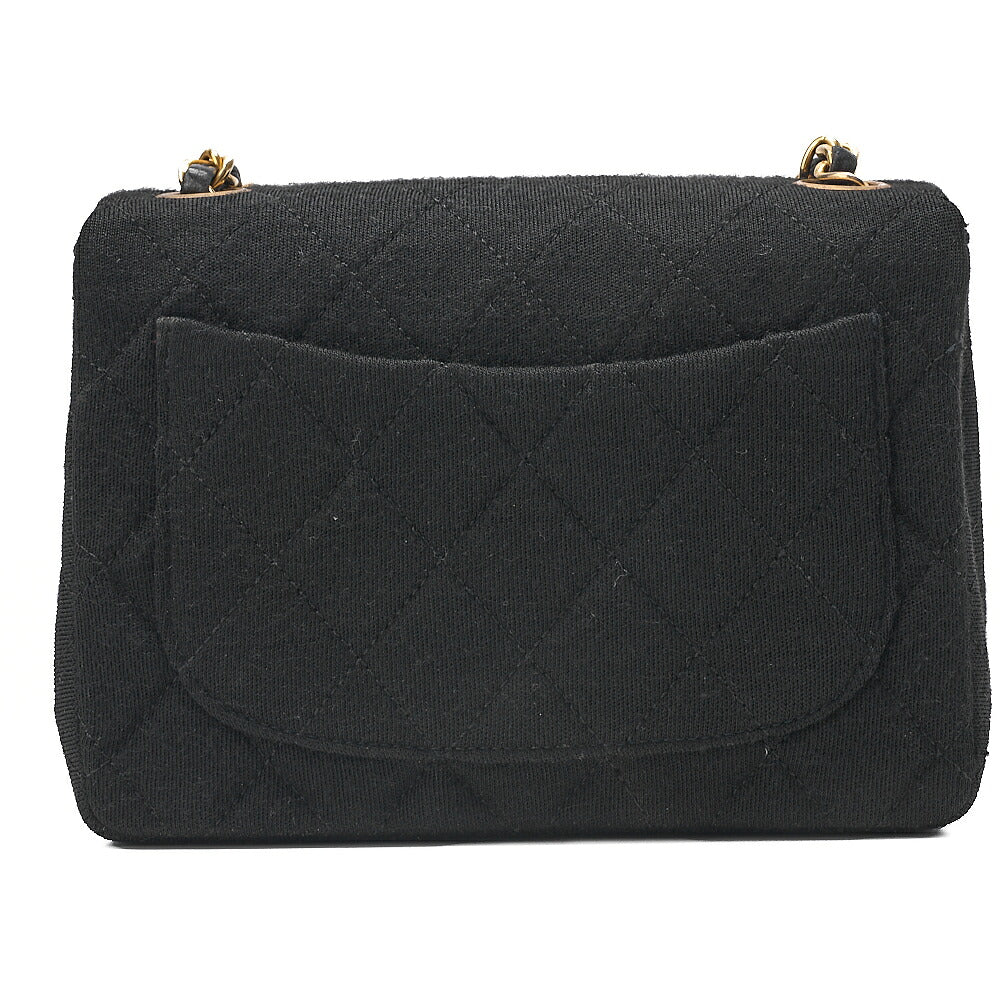 CHANEL Mini Matelasse Single Plap Chain Shoulder Bag Cottonｘ Lambskin Black Gold-Tone Hardware, Pre-Owned