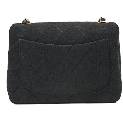 CHANEL Mini Matelasse Single Plap Chain Shoulder Bag Cottonｘ Lambskin Black Gold-Tone Hardware, Pre-Owned