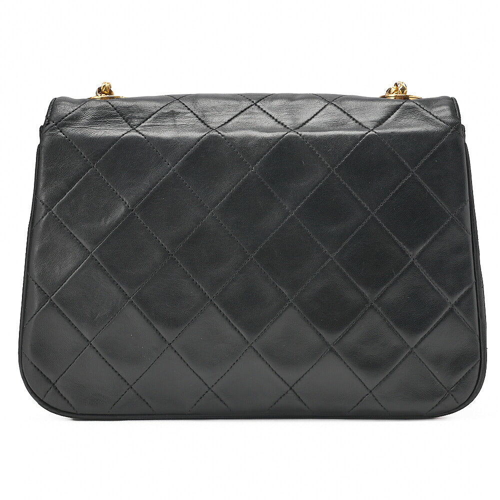 CHANEL Matelasse Round Flap Half Moon Chain Shoulder Bag Lambskin Black Gold-Tone Hardware, Pre-Owned