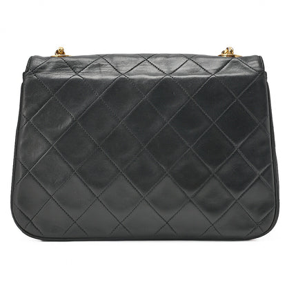 CHANEL Matelasse Round Flap Half Moon Chain Shoulder Bag Lambskin Black Gold-Tone Hardware, Pre-Owned
