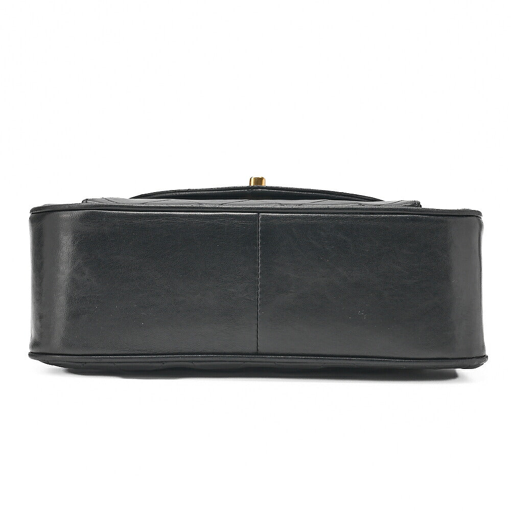 CHANEL Matelasse Round Flap Half Moon Chain Shoulder Bag Lambskin Black Gold-Tone Hardware, Pre-Owned