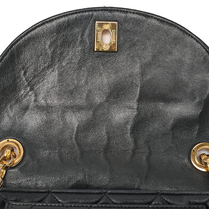 CHANEL Matelasse Round Flap Half Moon Chain Shoulder Bag Lambskin Black Gold-Tone Hardware, Pre-Owned